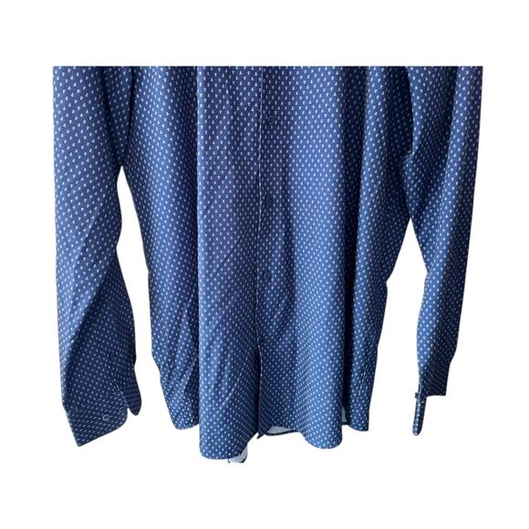 Nautica Blue Anchor Print Slim Fit Long Sleeve Button Down Shirt Men's Large - Picture 3 of 6